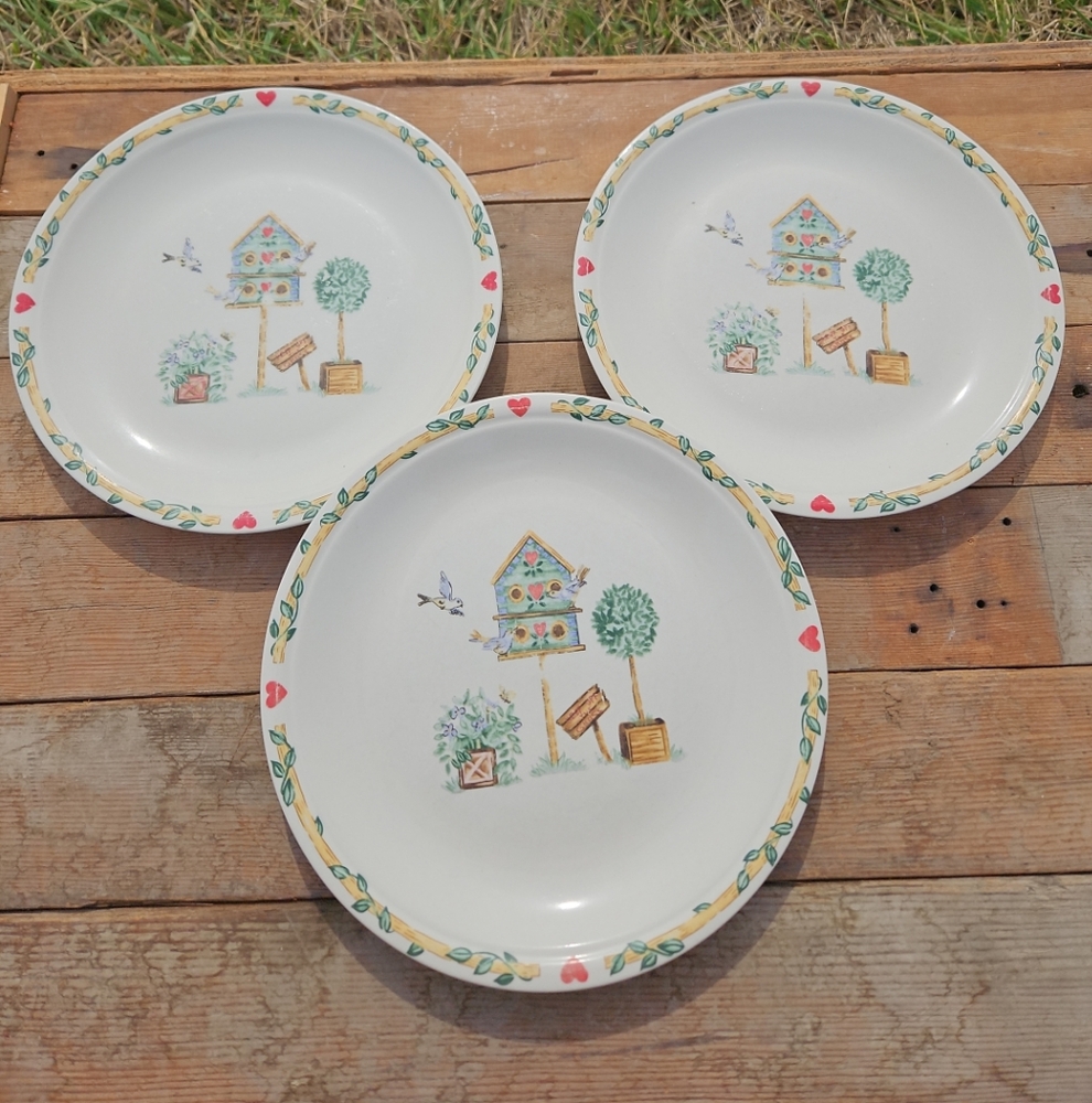 Set of 3 Thomson Pottery Birdhouse Plates , Cottagecore Country Vintage
